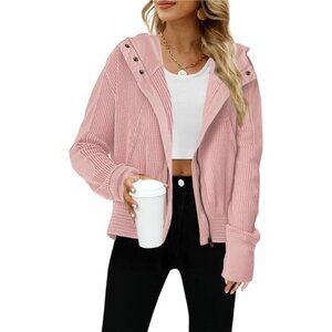 Women’s Waffle Knit Zip-Up Hoodie Jacket - Cropped Long Sleeve